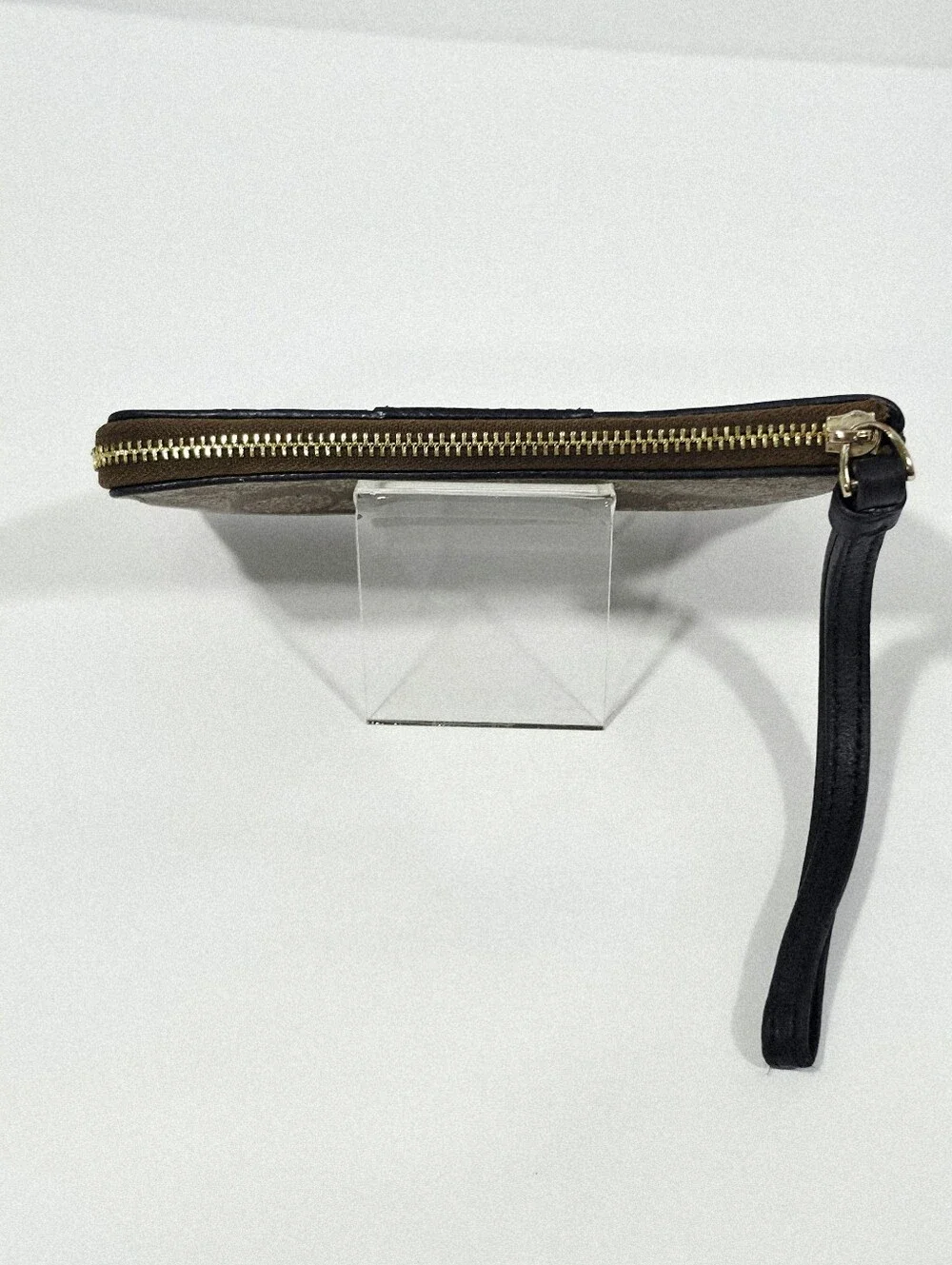 Coach F58035 Signature Canvas Corner Zip Wristlet Khaki Black